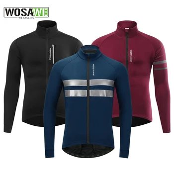 Мужская зимняя теплая флисовая куртка для велоспорта WOSAWE, одежда для шоссейного велосипеда, Ветрозащитный Водонепроницаемый Длинный Трикотаж