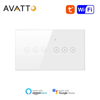 Умный выключатель света AVATTO стандарта ЕС с Wi-Fi, Настенный выключатель Wi-Fi 1/2/3/4/5/6 групп, Интеллектуальное голосовое управление Tuya с Alexa Google Home
