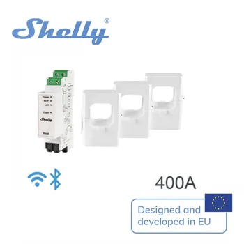 Фазовый счетчик энергии Shelly Pro 3EM 400A, Монтируемый на DIN-рейку, Измеряет 400 А Для каждой нейтральной фазы, Готовая Фотоэлектрическая система