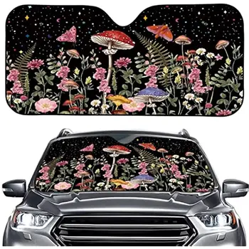 ORGYPET Грибной цветочный черный автомобильный солнцезащитный козырек, оттенки лобового стекла для женщин, Аксессуары для интерьера автомобиля, складной солнцезащитный козырек на лобовом стекле автомобиля