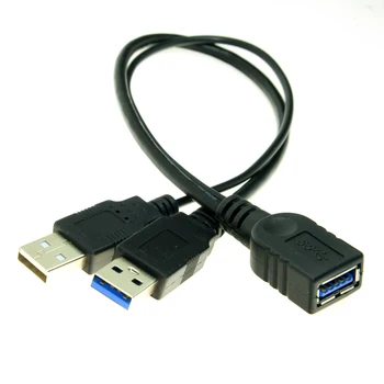 Chenyang USB 3.0 Женский-двойной USB мужской удлинитель для передачи данных дополнительного питания Y для 2,5-дюймового мобильного жесткого диска черного цвета 30 см