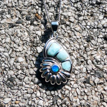 DJ CH Fine Jewelry Подвеска из стерлингового серебра 925 пробы, подвеска с природным драгоценным камнем Ларимар в форме улитки, шарм с голубым огненным опалом