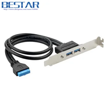50-сантиметровый двухпортовый кабель-адаптер USB 3.0 для подключения к материнской плате с 20-контактным разъемом с задней панелью PCI-кронштейна, 20 контактов для подключения к 2 разъемам USB A