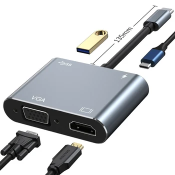 Адаптер USB C-HDMI, многопортовый адаптер 4 в 1, адаптер Type-C-HDMI с 4K HDMI и PD USB3.0 VGA для MacBook Pro/Air