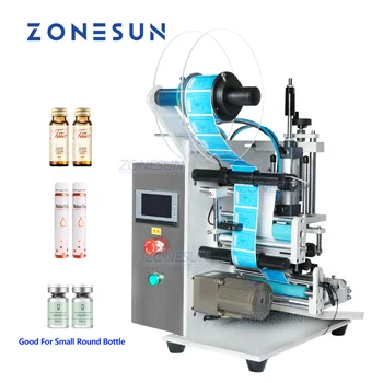 ZONESUN Полуавтоматическая Машина для прикрепления этикеток к круглым бутылкам с одной или двумя сторонами, автоматический аппликатор этикеток для маленьких бутылок