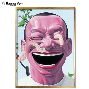 Современные китайские художники Ручной работы, Современная Абстракция, Большой Рот, Забавные люди, Изображение на холсте, Имитация картин