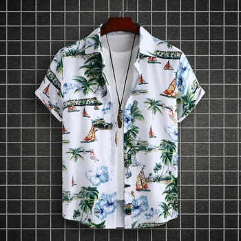 Мужские весенне-летние однобортные рубашки Повседневного покроя с лацканами, Пляжные, с коротким рукавом, для отдыха на открытом воздухе, мужская одежда на пуговицах