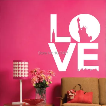Наклейка с надписью Love New York, современный пейзаж, художественные наклейки на стены, надписи Love Words