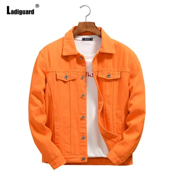 Оранжевые джинсовые куртки Ladiguard 2023, мужская джинсовая верхняя одежда с длинными рукавами, Плюс размер 5xl, мужская модная джинсовая куртка, Повседневная уличная одежда