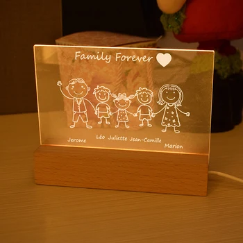 ZYLTD Персонализированная настольная лампа с фамилией Мама, папа, детское прозвище, текст на заказ, акриловая доска, USB светодиодный ночник, подарок на День отца