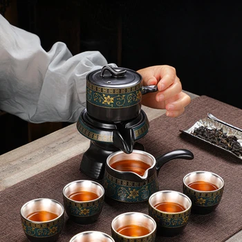 Чайный сервиз из стерлингового серебра, полуавтоматическая кофеварка для ленивого человека, домашняя высококачественная атмосферная керамическая чайная чашка кунг-фу, подарочная коробка