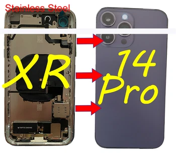 Полная сборка Стальной рамы из Матового стекла для iPhone XR, как корпус 14pro, комплекты задней крышки от XR до 14Pro 