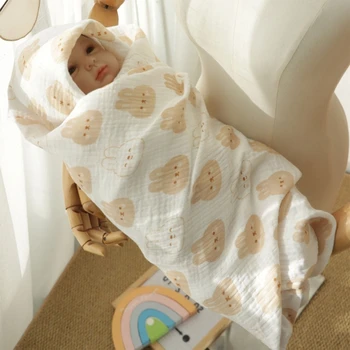 Детское банное полотенце, Хлопковое одеяло с запахом, 2 слоя, Дышащее Одеяло для душа, Мягкое одеяло для душа, подарок для новорожденных QX2D