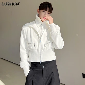 LUZHEN 2023, Корейский стиль, однотонный двухслойный дизайн, Мужское Повседневное пальто, Осенние Новые модные куртки с карманами на молнии 49b182