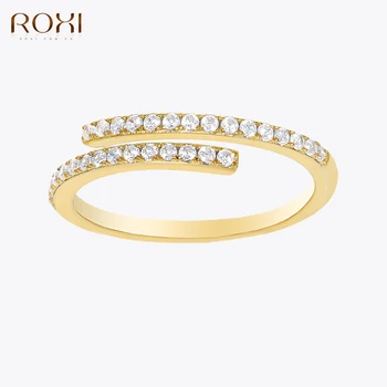 ROXI INS Однорядный кристалл Циркона Регулируемое Открытое кольцо 18-каратное позолоченное Кольцо на палец для женщин Элегантное обручальное кольцо Изысканные ювелирные изделия