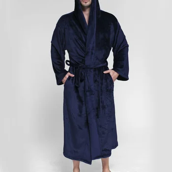 Мужская зимняя одежда размера плюс 10XL 12XL, длинное фланелевое флисовое кимоно-летучая мышь, теплый халат-летучая мышь, Мужские уютные халаты, пижамы