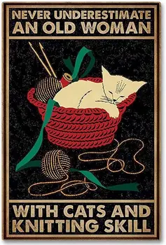 Ретро Металлическая жестяная вывеска Настенный декор - с вязаными кошками - Забавная Винтажная жестяная вывеска Настенная табличка Плакат для кафе-бара Ресторана Superma