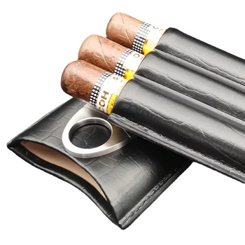 Кожаный Футляр для сигар с Резаком для сигар, Держатель для Сигар с 3 Трубками, Подходящий В качестве подарка другу, Хьюмидор для Сигар, Аксессуары для Путешествий