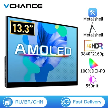Портативный Монитор VCHANCE 13,3 Дюймов 4K OLED 100% DCI-P3 с Сенсорным экраном USB-C, Второй Игровой экран для ноутбука Xbox Switch PS5/4